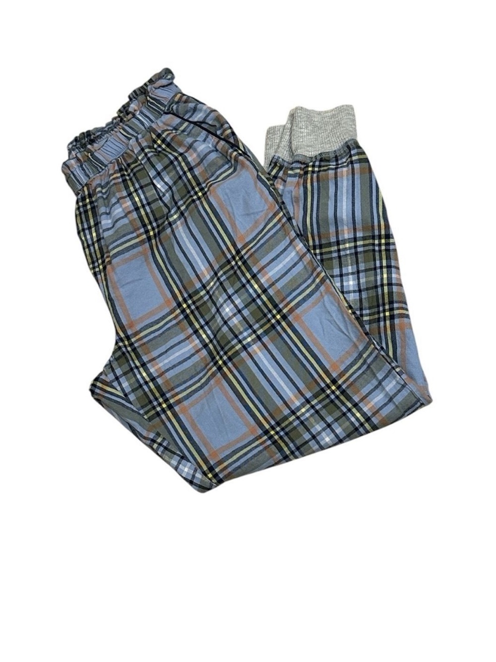 Aerie Ruffle Flannel Jogger Pajama Lounge Pants Medium Blue Plaid